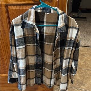 Plaid Button-Up Shirt in Black and Tan